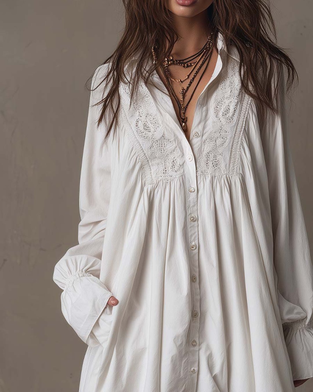 Dorina | Women's Lace Detail Shirt Mini Dress