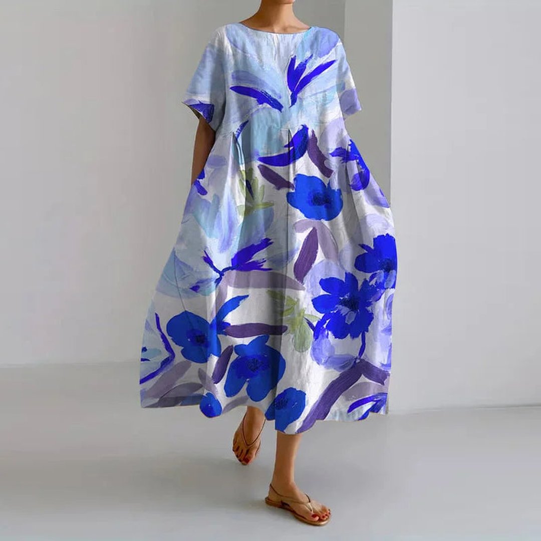 Leila | Women's Bold Floral Summer Dress in Red, Blue and Pink