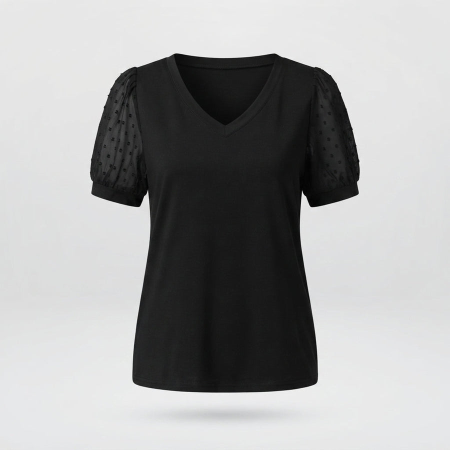 Grace Lawrence | Women's Dot Print Puff Sleeve V-Neck Top