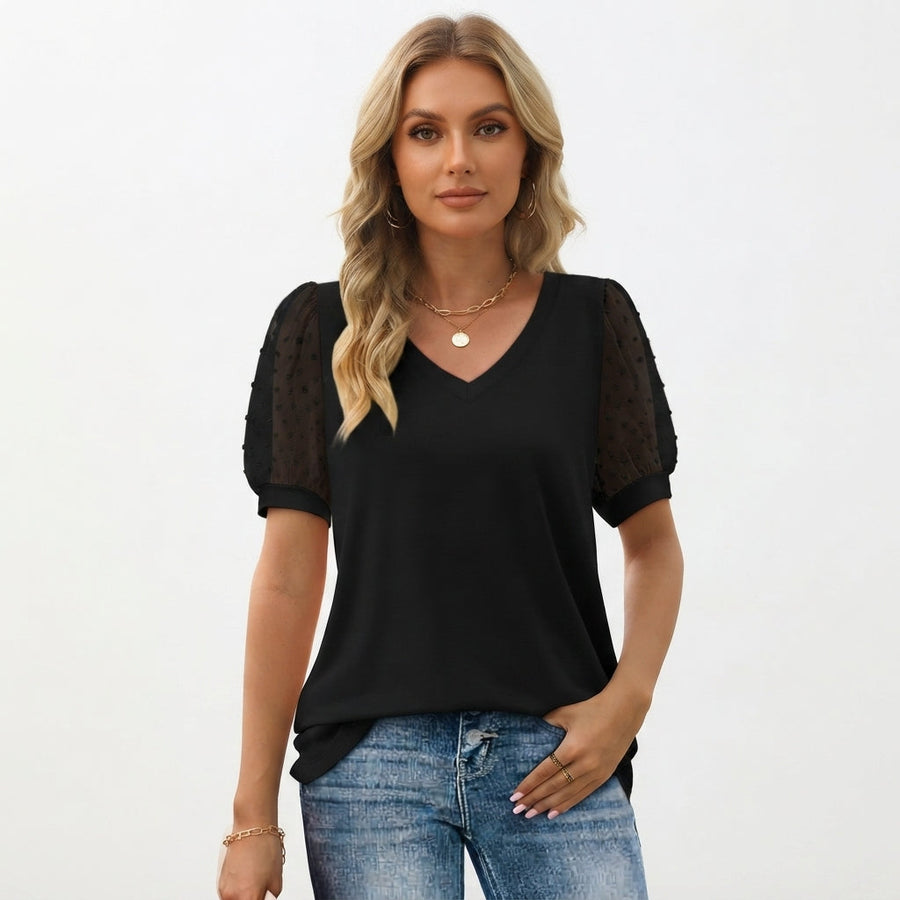 Grace Lawrence | Women's Dot Print Puff Sleeve V-Neck Top