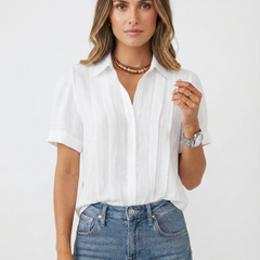 Hannah Robertson | Women's Pleated Linen-Look Blouse