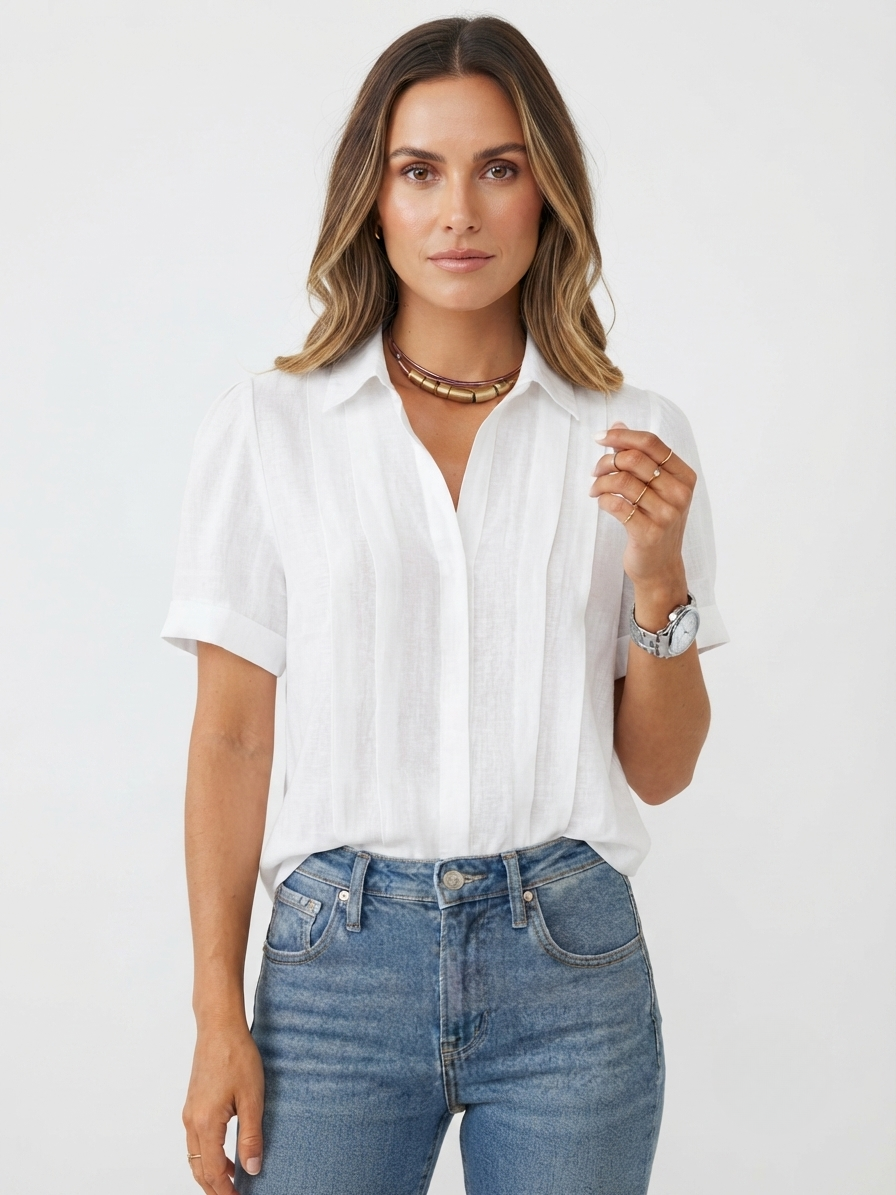 Hannah Robertson | Women's Pleated Linen-Look Blouse