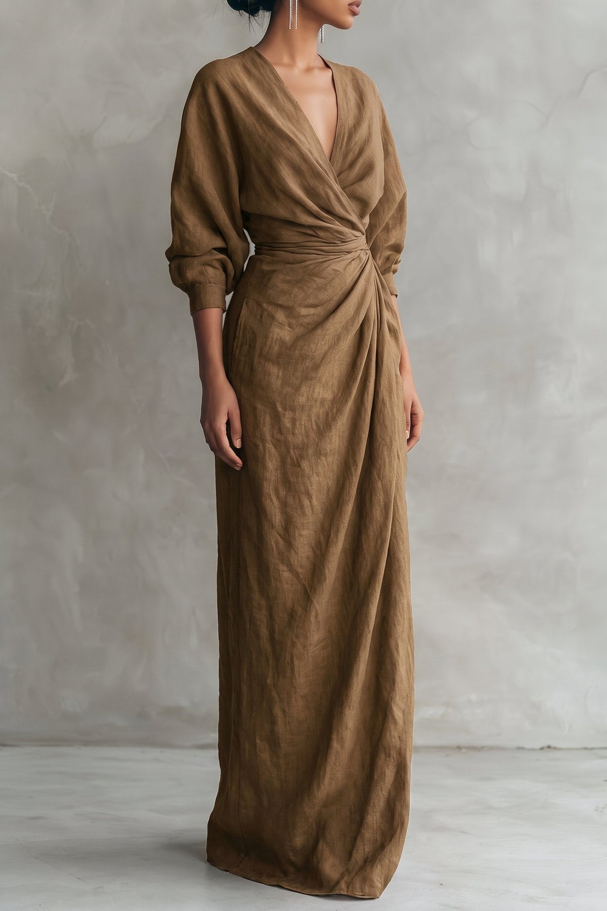 Kenya | Women's Linen-Look V-Neck Maxi Dress