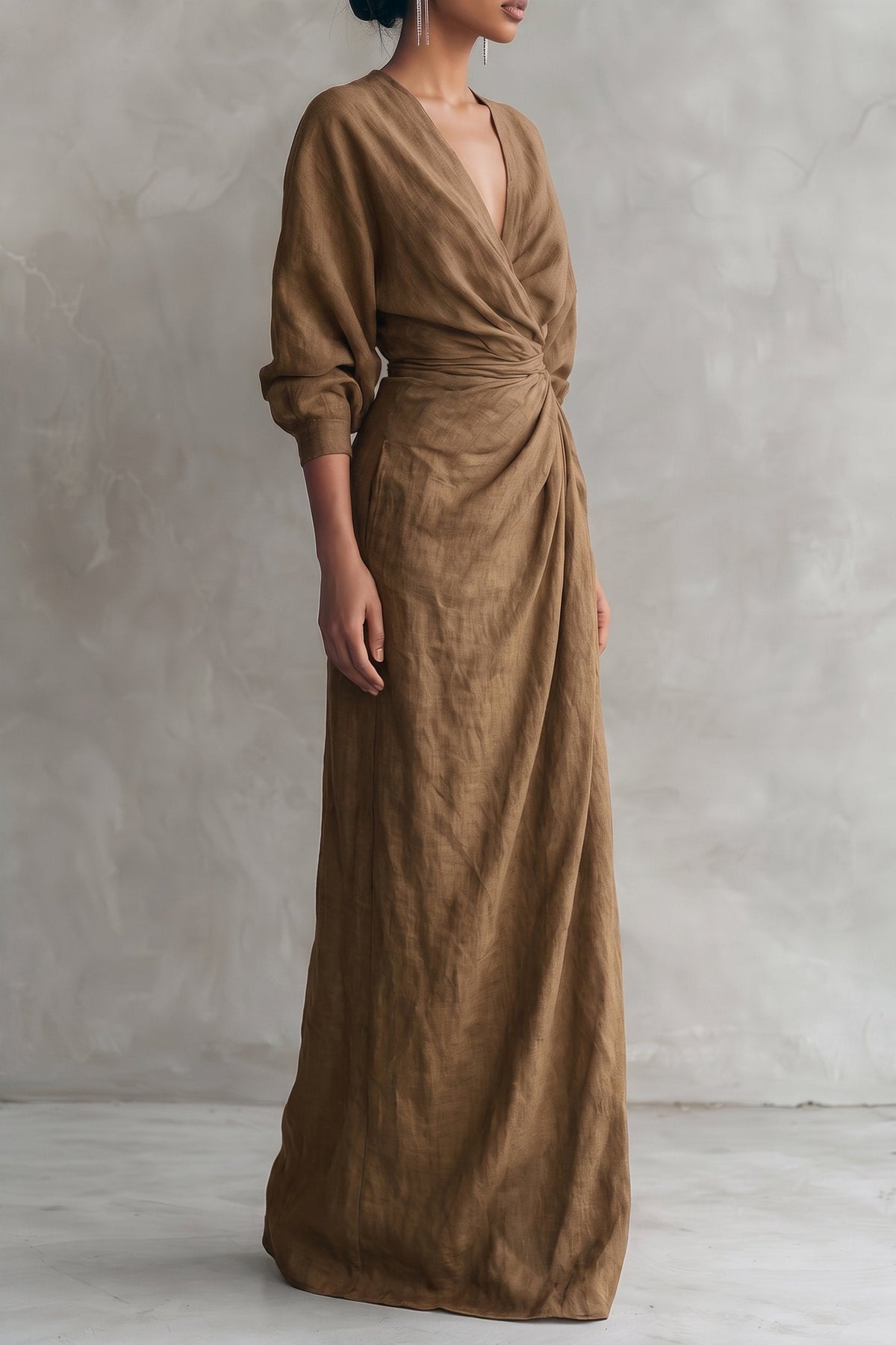 Kenya | Women's Linen-Look V-Neck Maxi Dress