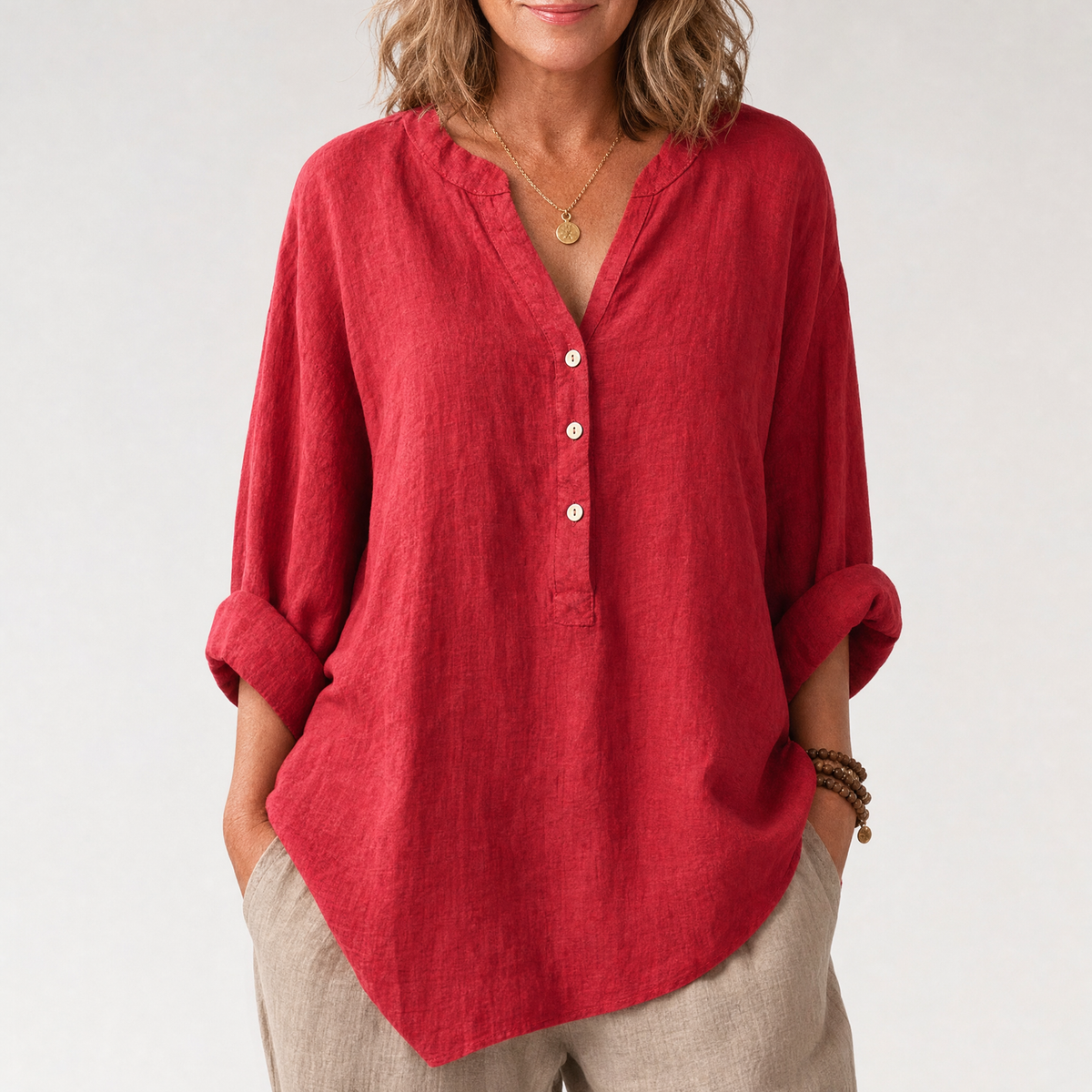 Isabelle | Women's V-Neck Button-Front Blouse in 9 Colours