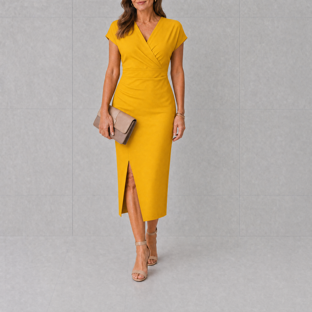 Bellamine | Christmas Party Dress, Wrap Midi with Side Slit