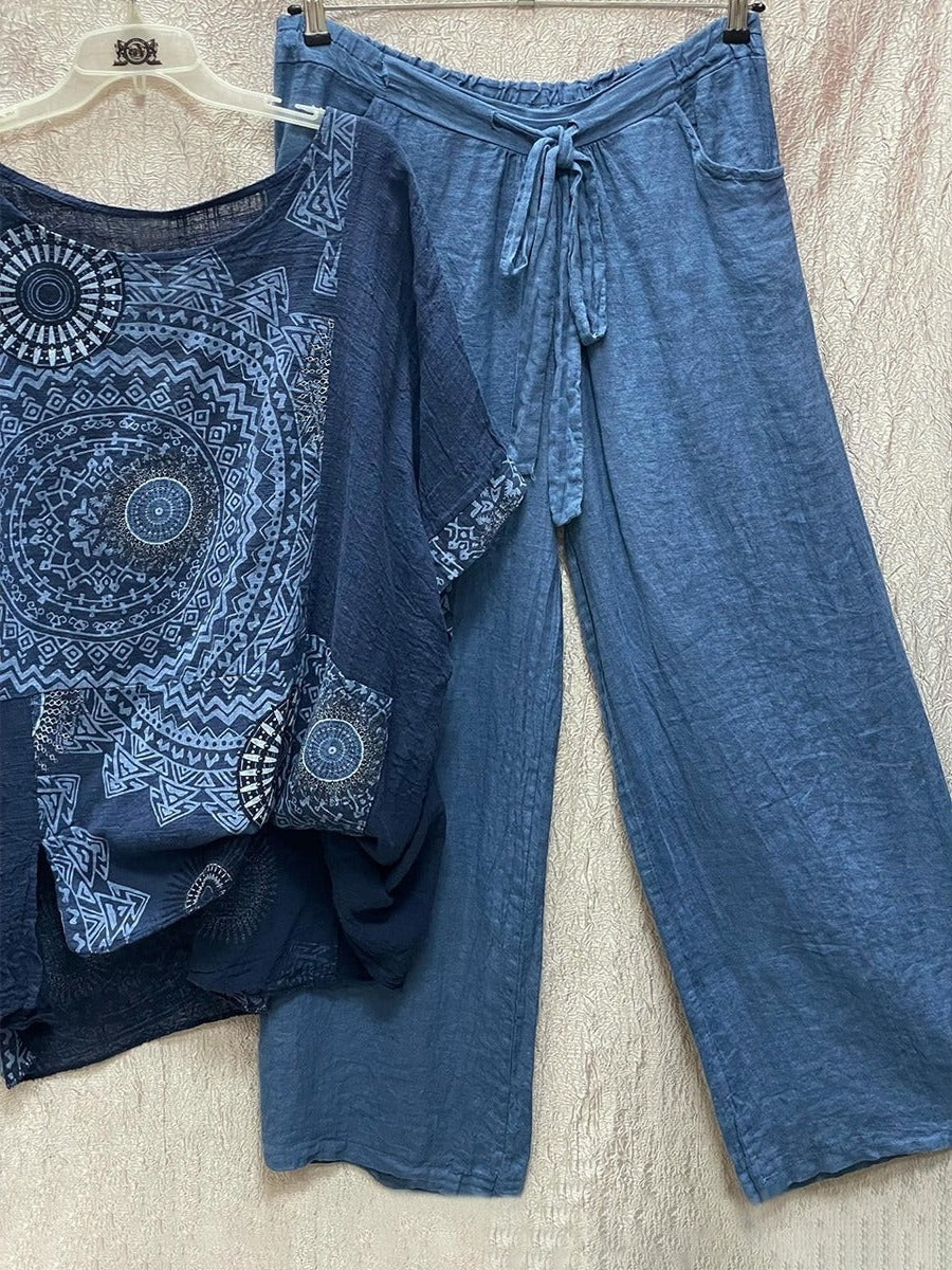 Calla | Linen Matching Set for Women, Printed Top and Pants