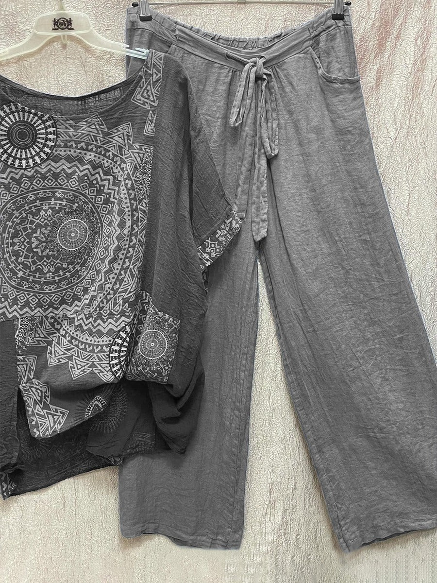 Calla | Linen Matching Set for Women, Printed Top and Pants