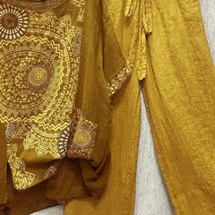Calla | Linen Matching Set for Women, Printed Top and Drawstring Wide Leg Pants