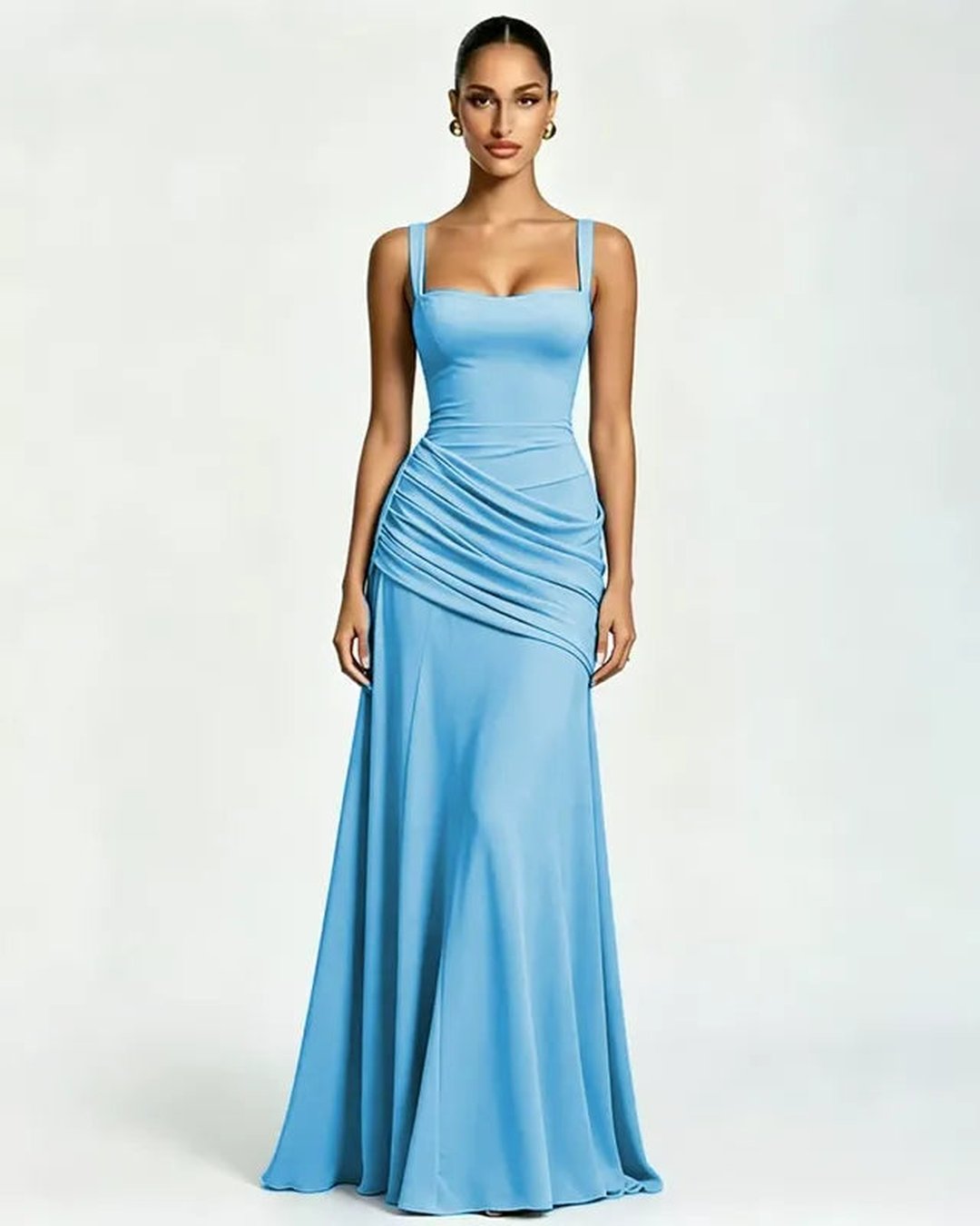 Phoebe | Women's Ruched Square Neck Maxi Dress in Golden Yellow