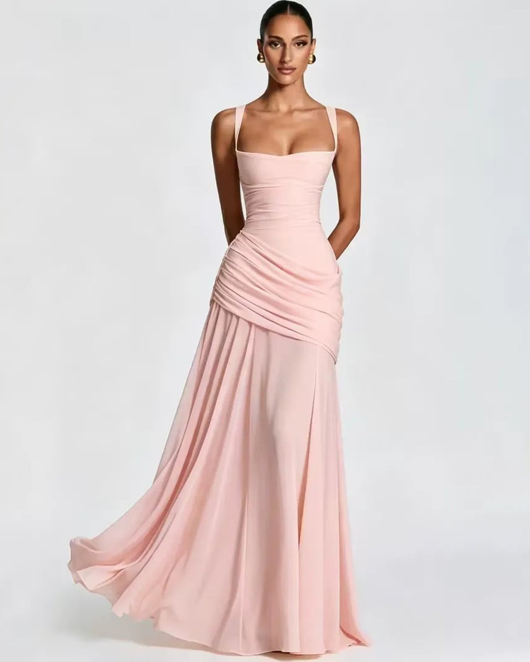 Phoebe | Women's Ruched Square Neck Maxi Dress in Golden Yellow