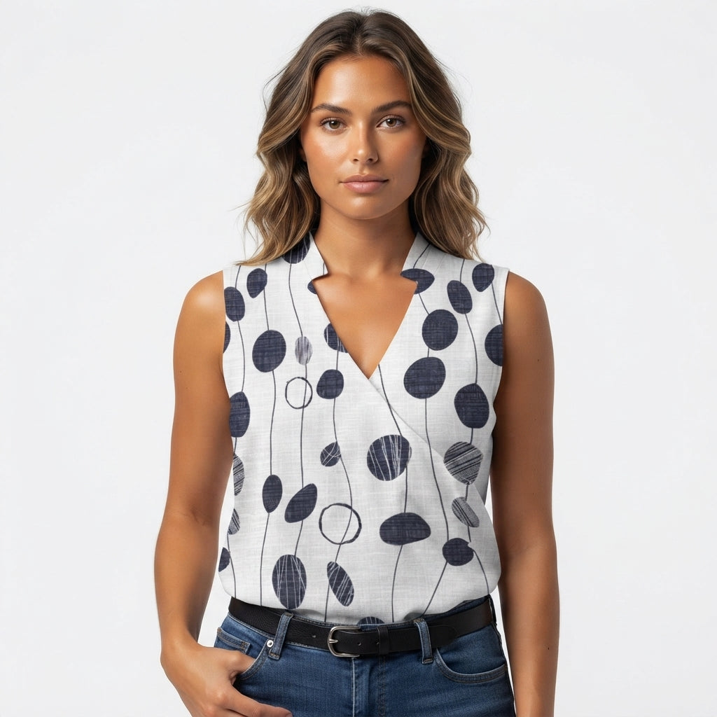 Isabelle Harris | Women's Printed V-Neck Sleeveless Blouse