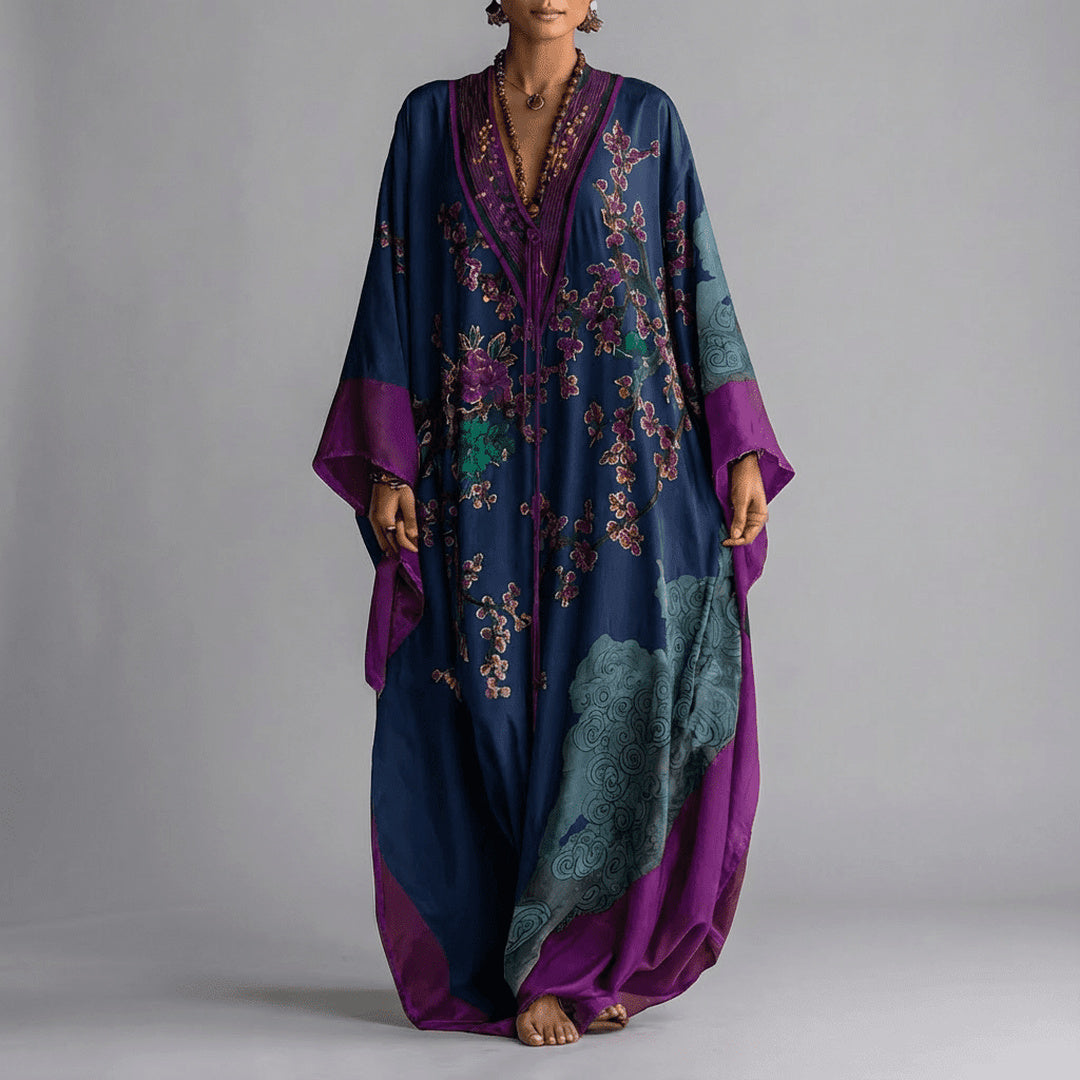 Evangeline | Women's Floral Maxi Dress with Batwing Sleeves