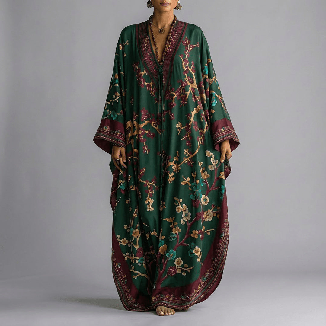 Evangeline | Women's Floral Maxi Dress with Batwing Sleeves