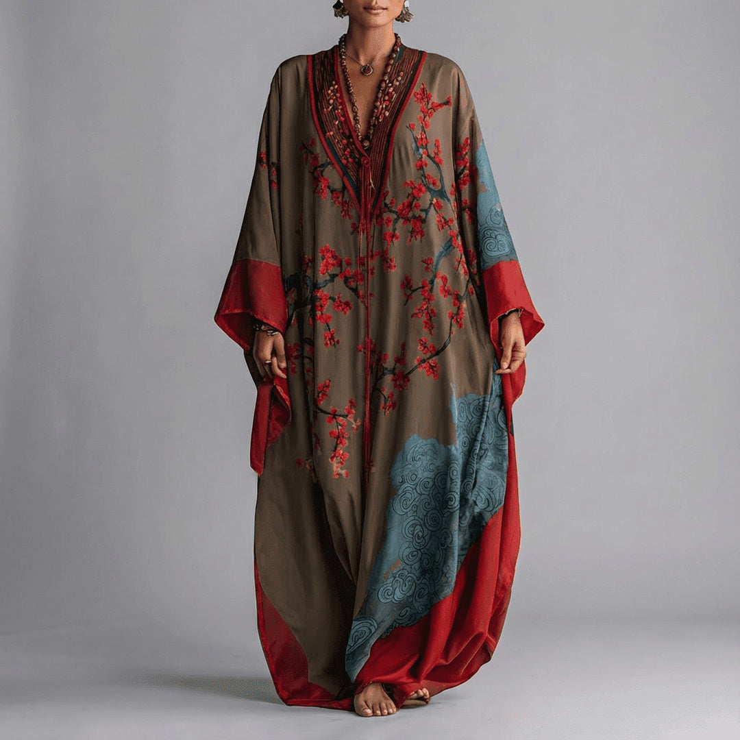 Evangeline | Women's Floral Maxi Dress with Batwing Sleeves