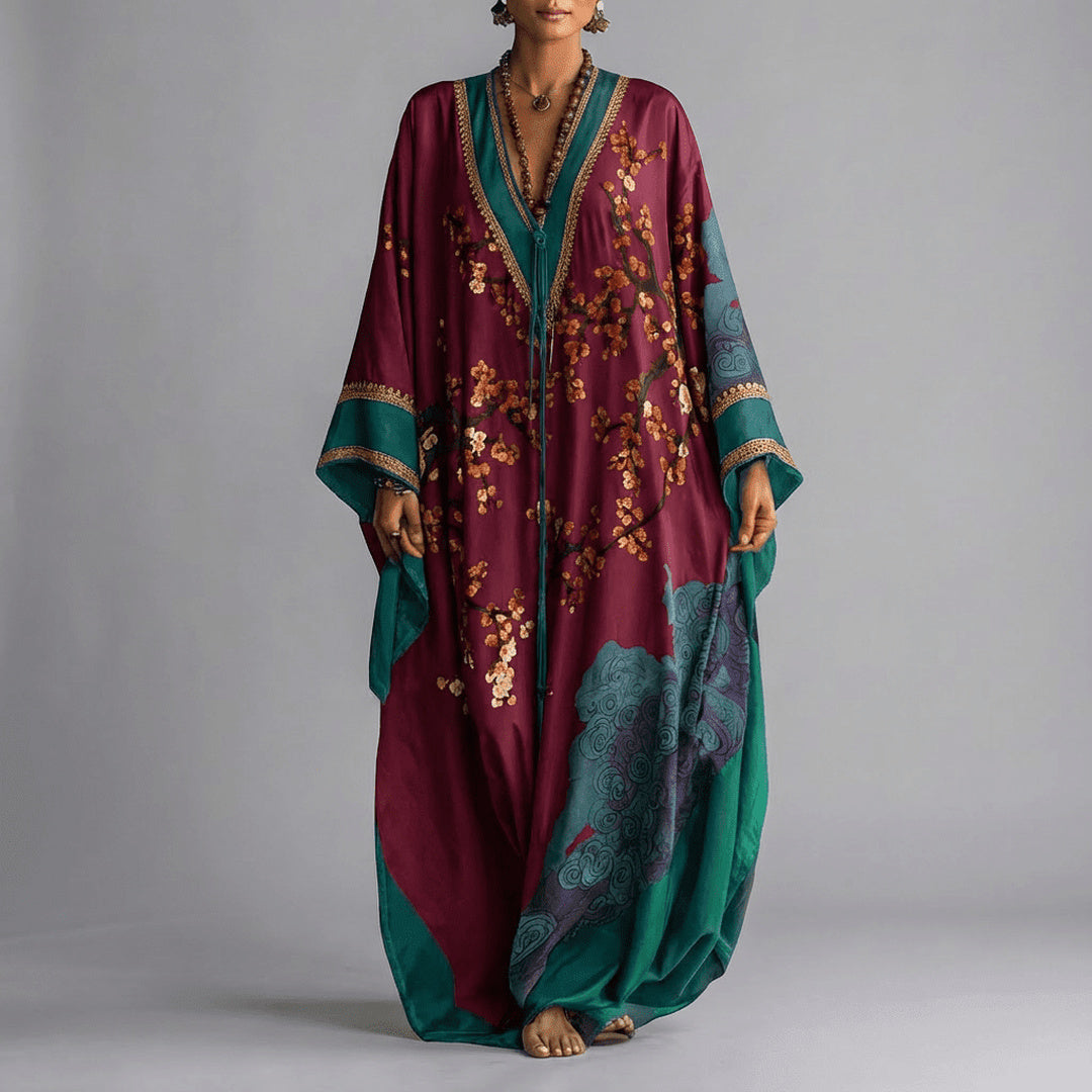 Evangeline | Women's Floral Maxi Dress with Batwing Sleeves