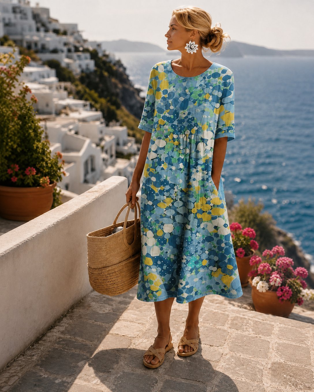 Savannah | Women's Blush Summer Dress in Pink, Green and Blue