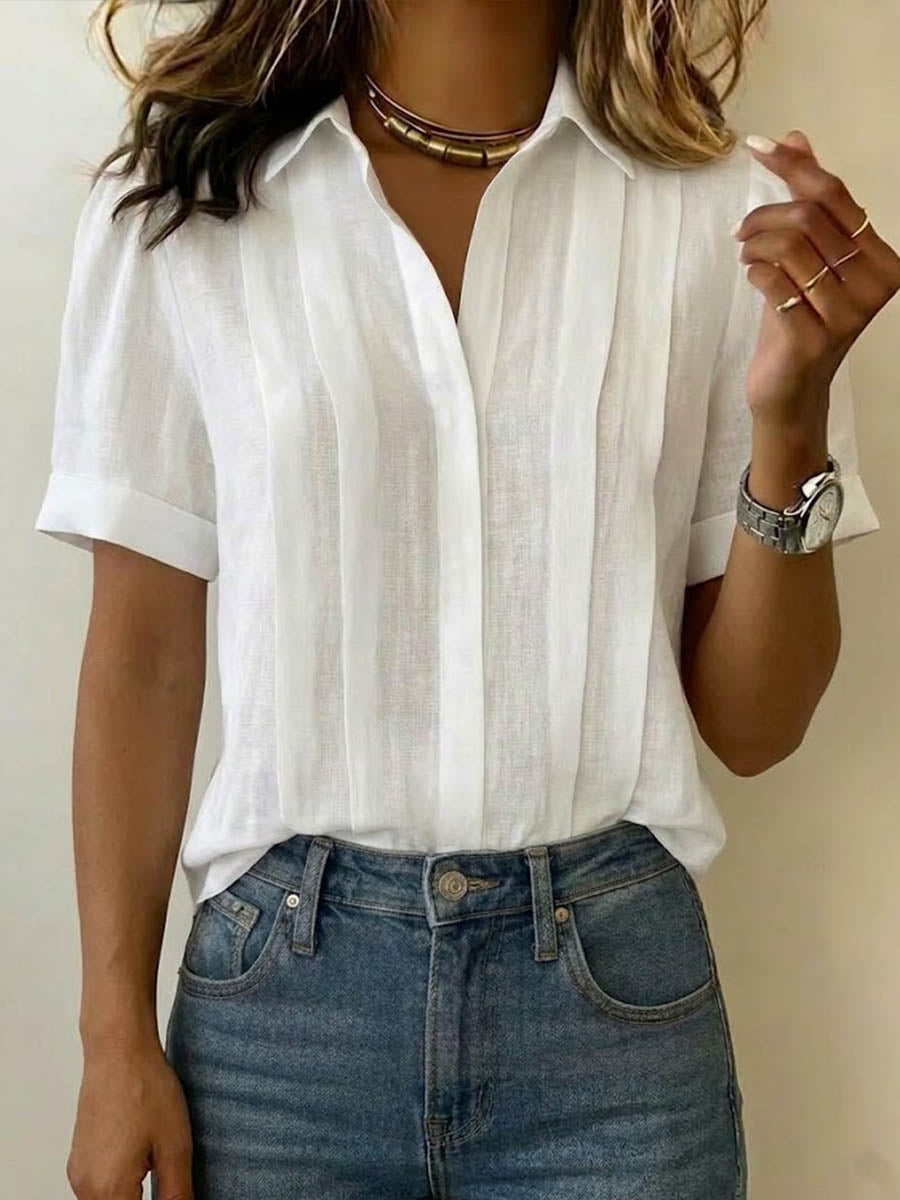 Hannah Robertson | Women's Pleated Linen-Look Blouse