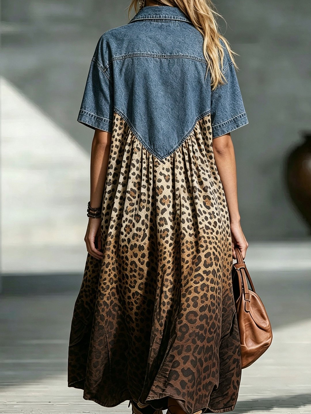 Betsy | Women's Leopard Print Gradient Denim Dress