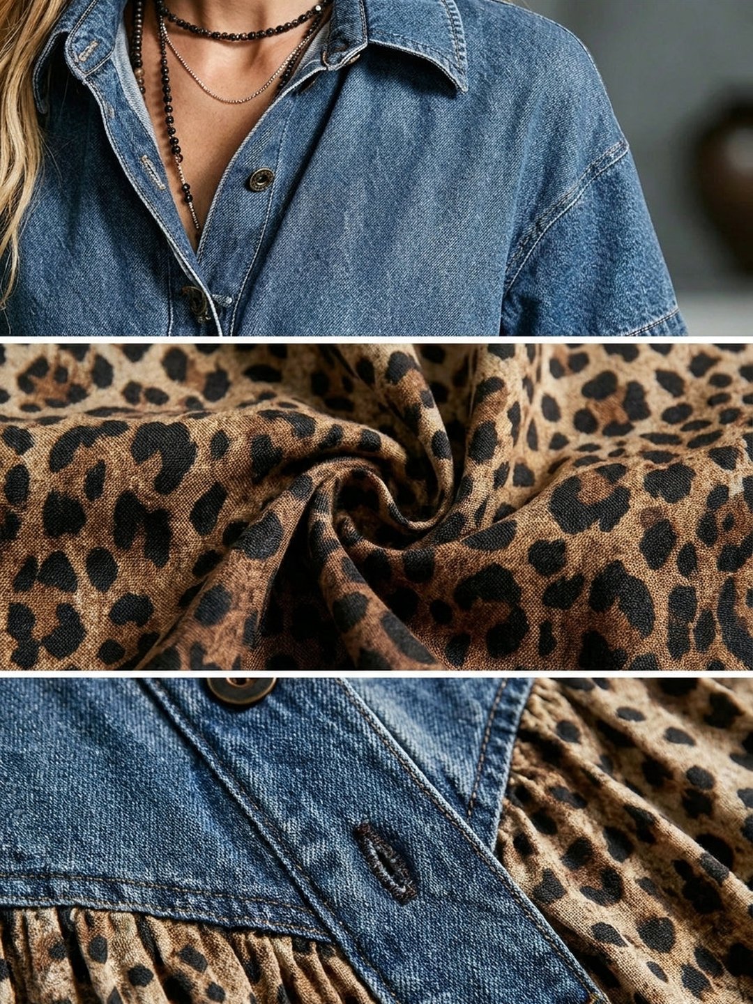 Betsy | Women's Leopard Print Gradient Denim Dress