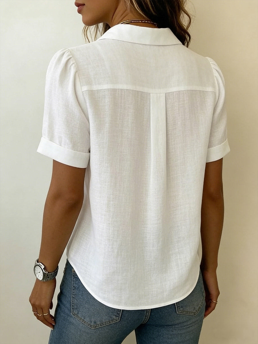 Hannah Robertson | Women's Pleated Linen-Look Blouse