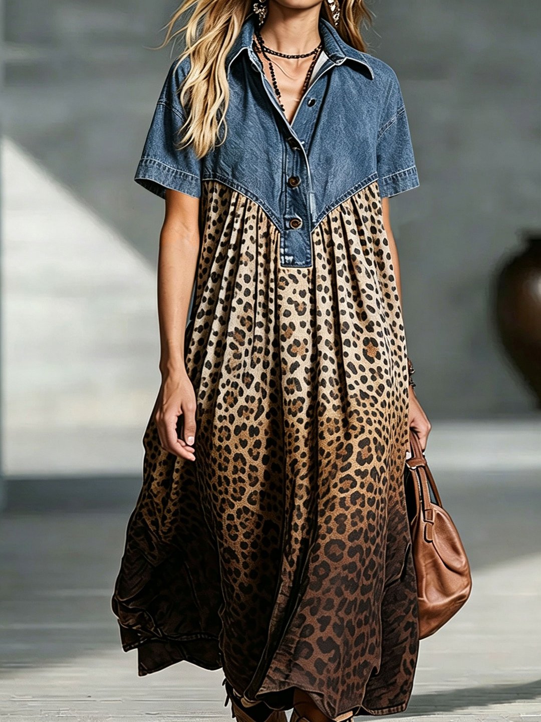 Betsy | Women's Leopard Print Gradient Denim Dress
