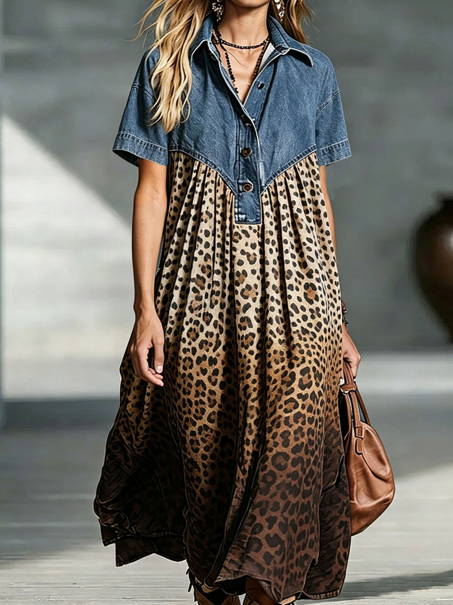 Betsy | Women's Leopard Print Gradient Denim Dress