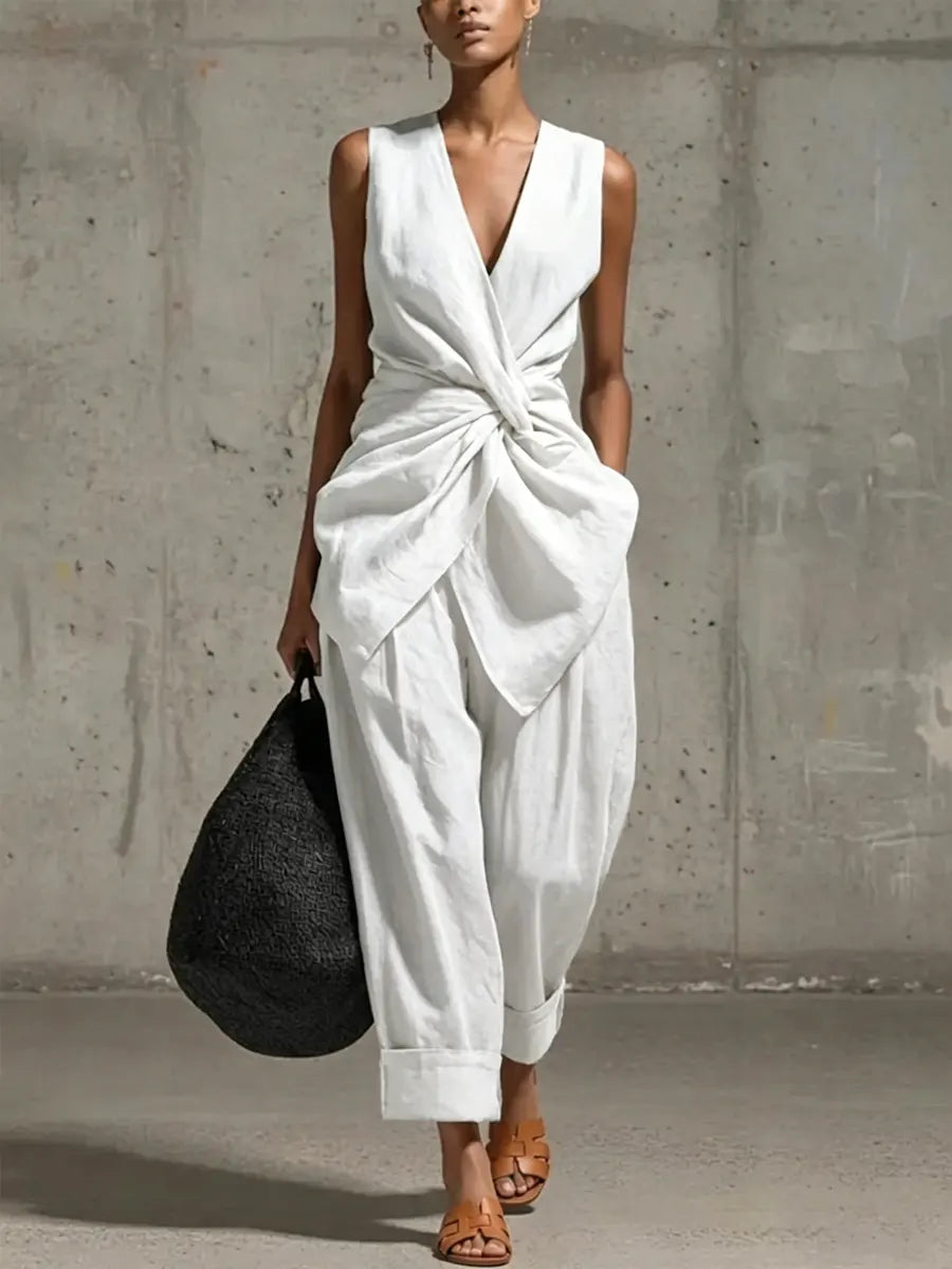 Briony | Linen Two Piece Set for Women, Wrap Top and Pants