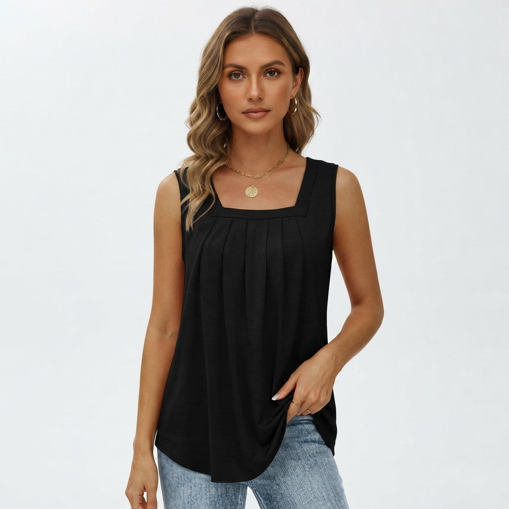 Poppy Reynolds | Women's Pleated Square Neck Tank Top