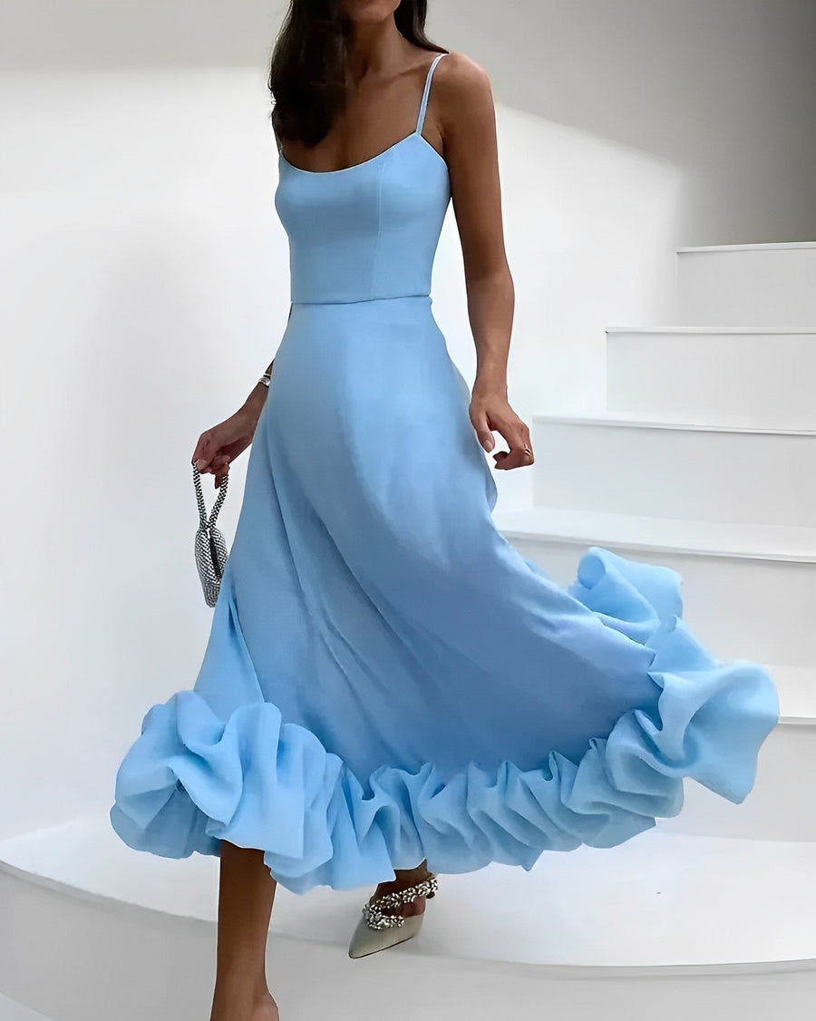 Josephine | Women's Square Neck Ruffle-Hem Cocktail Midi Dress