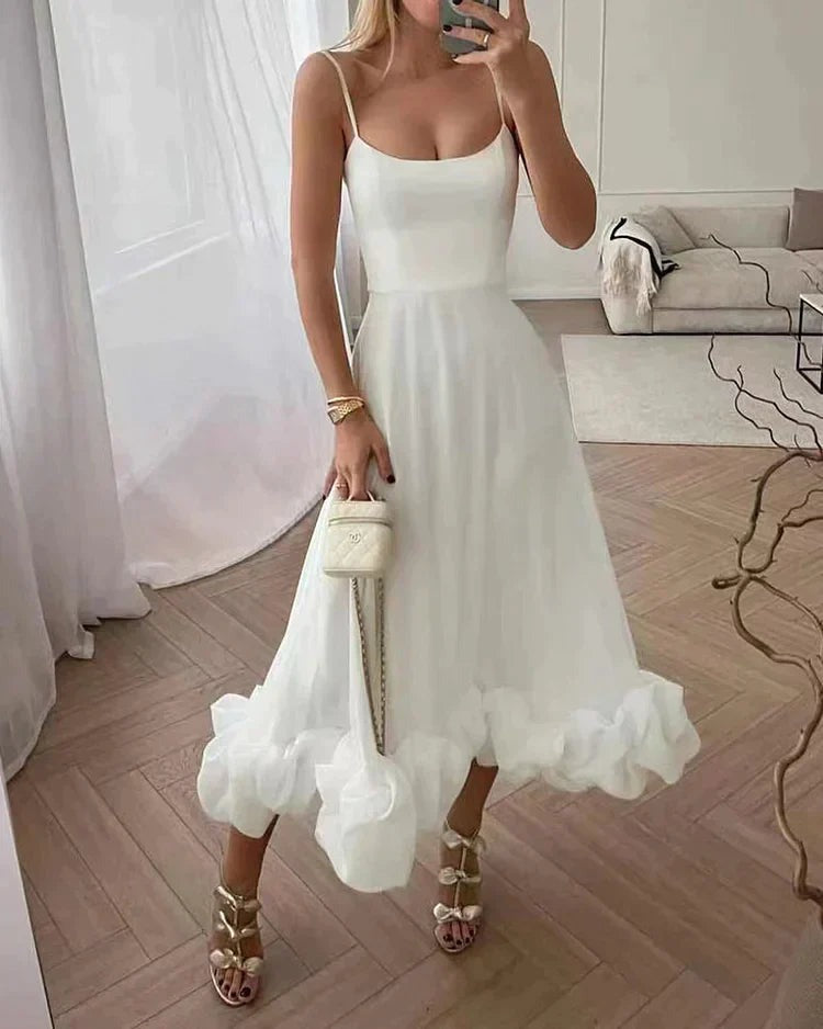 Josephine | Women's Square Neck Ruffle-Hem Cocktail Midi Dress