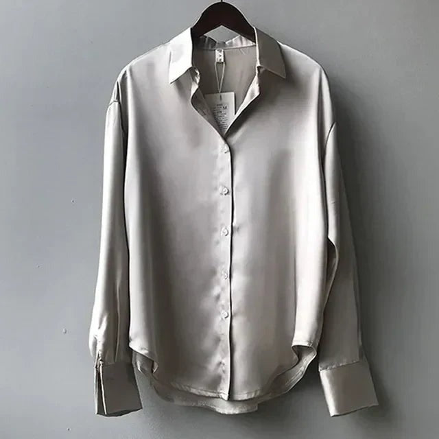 Ottavia | Women's Satin-Look Button-Up Collared Blouse