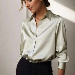 Ottavia | Women's Satin-Look Button-Up Collared Blouse