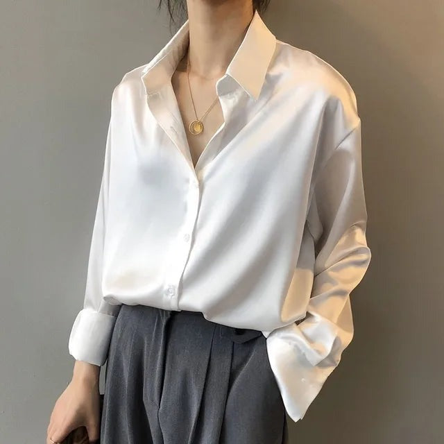 Ottavia | Women's Satin-Look Button-Up Collared Blouse