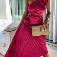 Serena | Christmas Party Dress, One Shoulder Rosette Maxi