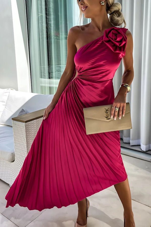 Serena | Christmas Party Dress, One Shoulder Rosette Maxi