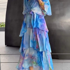 Cecilia | Women's Wrap Tiered Floral Chiffon Cocktail Maxi Dress