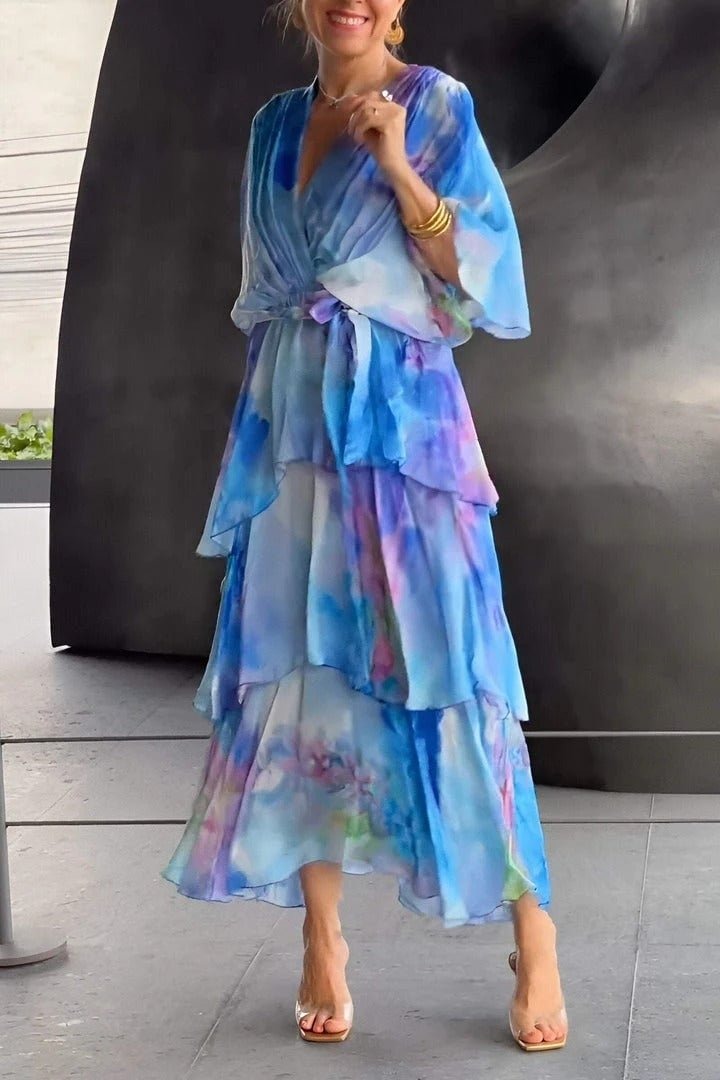 Cecilia | Women's Wrap Tiered Floral Chiffon Cocktail Maxi Dress