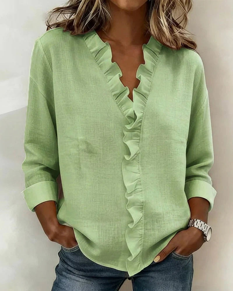 Antonia | Women's Ruffle V-Neck Long Sleeve Blouse