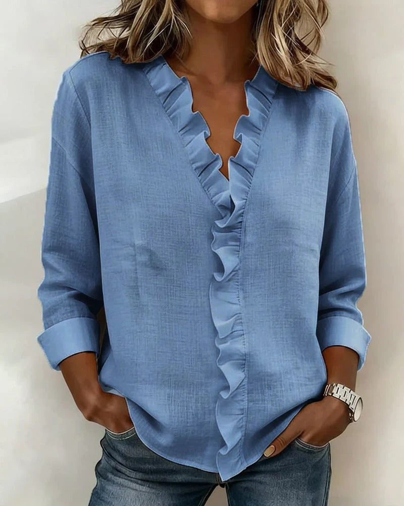 Antonia | Women's Ruffle V-Neck Long Sleeve Blouse