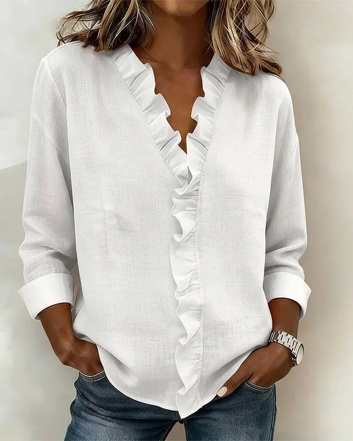 Antonia | Women's Ruffle V-Neck Long Sleeve Blouse