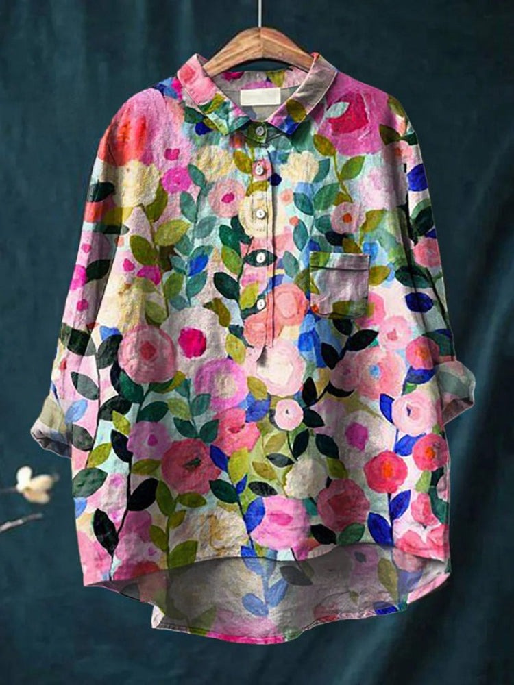 Ana | Women's Floral Print Linen-Look Blouse