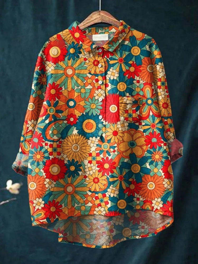 Ana | Women's Floral Print Linen-Look Blouse