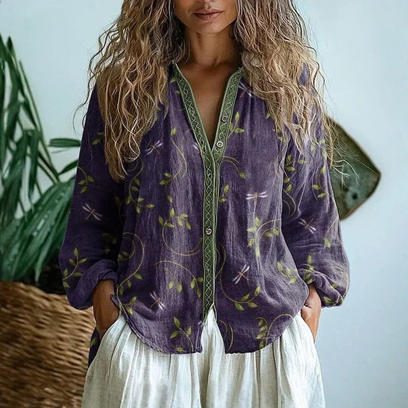 Sophia | Women's Retro Floral Button-Front Blouse
