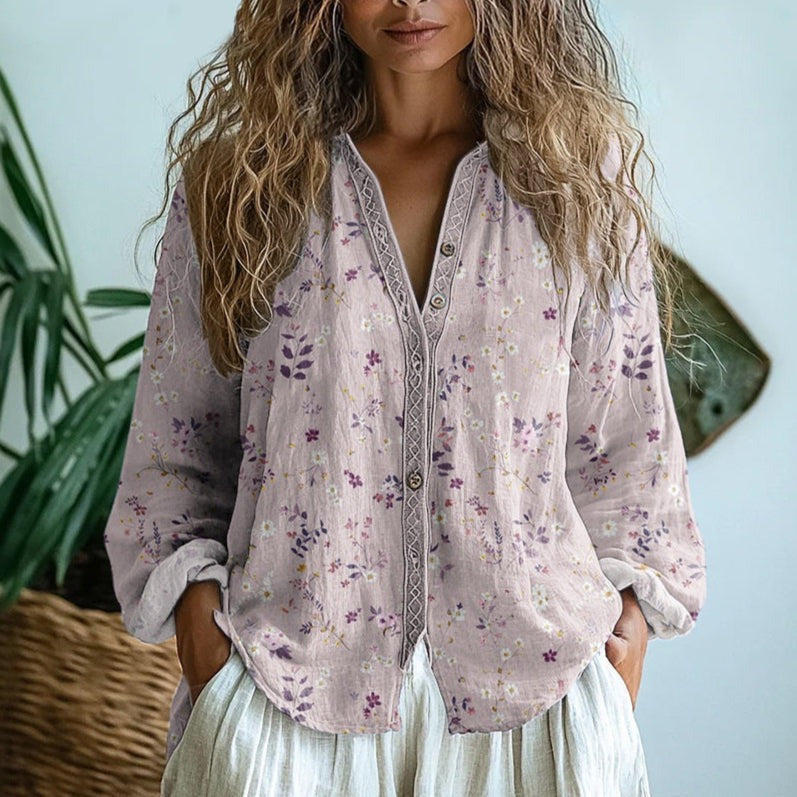 Sophia | Women's Retro Floral Button-Front Blouse