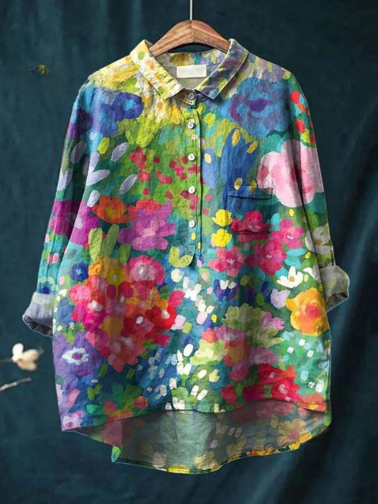 Ana | Women's Floral Print Linen-Look Blouse