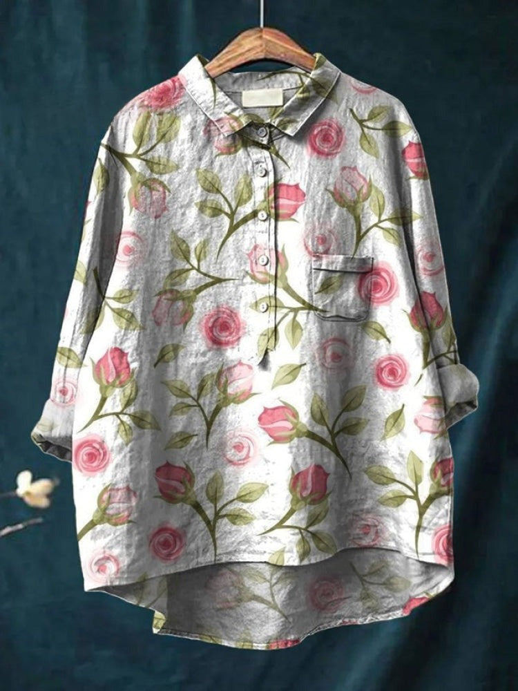 Ana | Women's Floral Print Linen-Look Blouse
