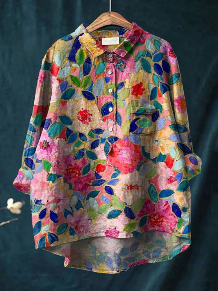 Ana | Women's Floral Print Linen-Look Blouse