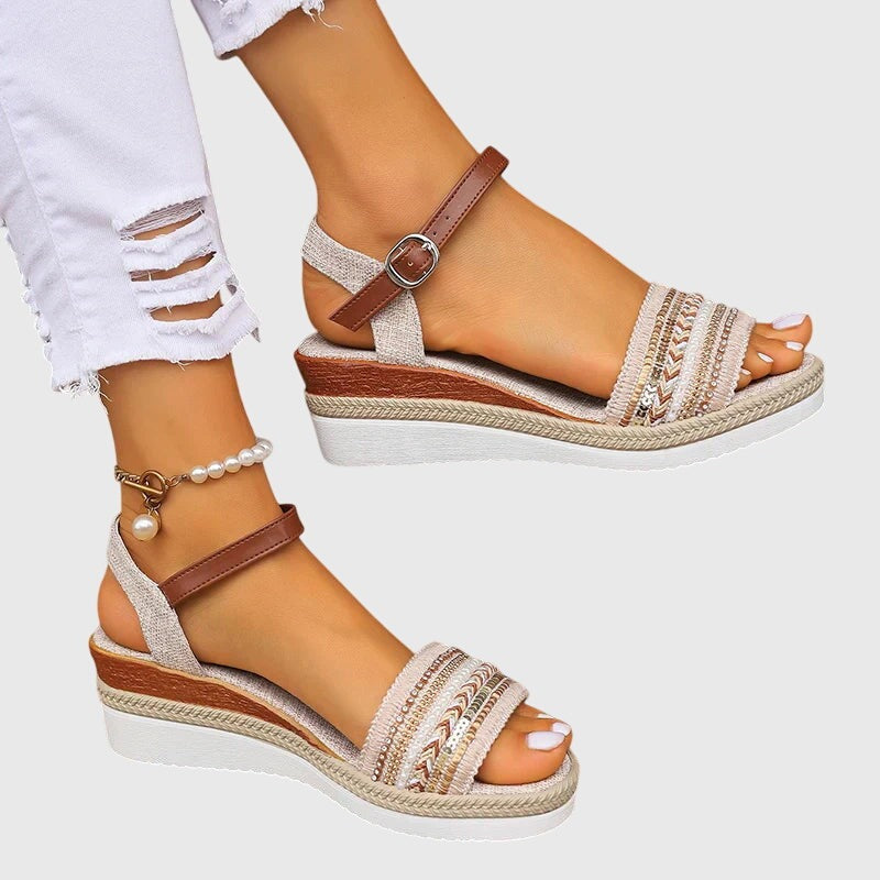 Hana | Women's Boho Espadrille Wedge Sandals with Beaded Trim