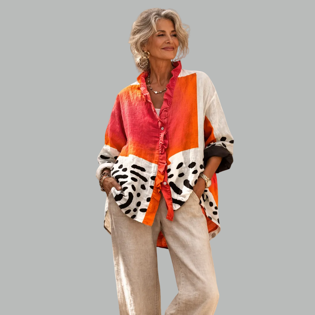 Fiona | Women's Print Ruffle Relaxed Fit Blouse